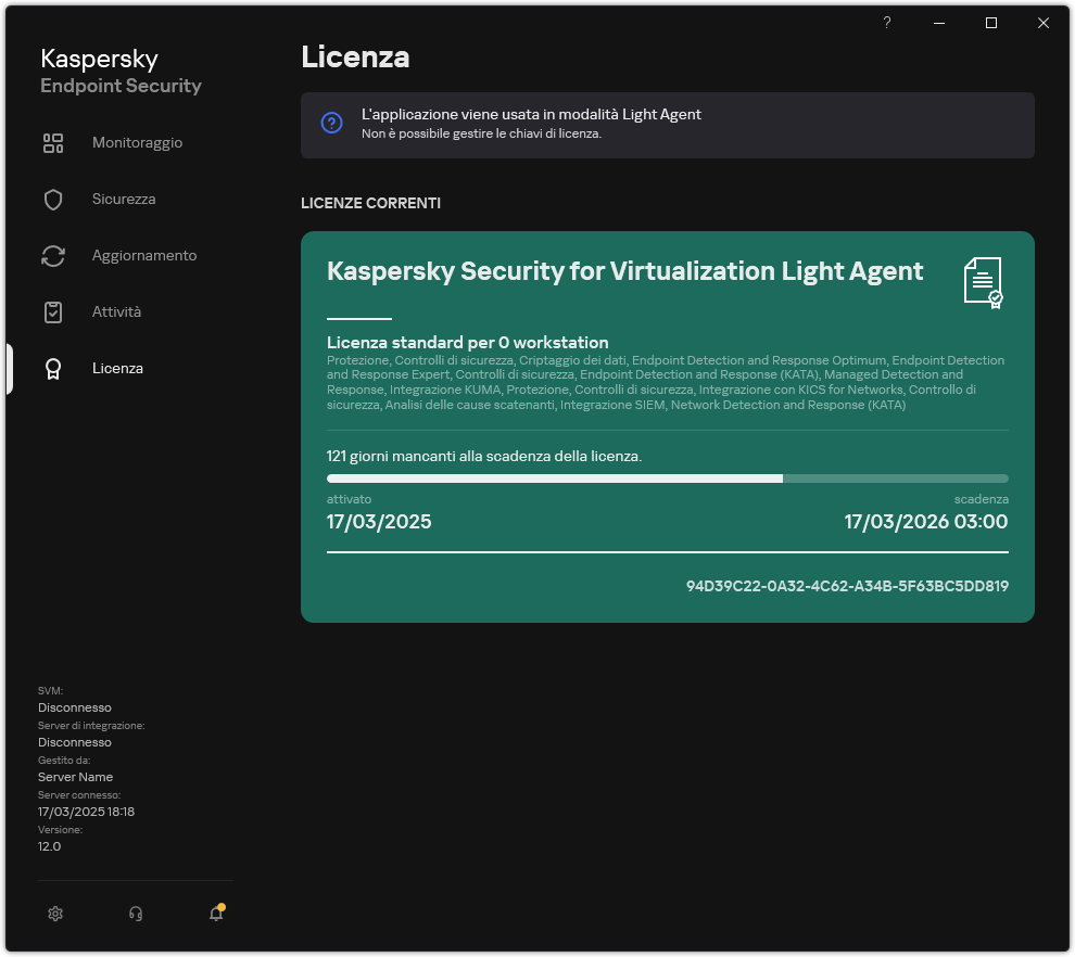 La finestra con le informazioni sulla licenza.