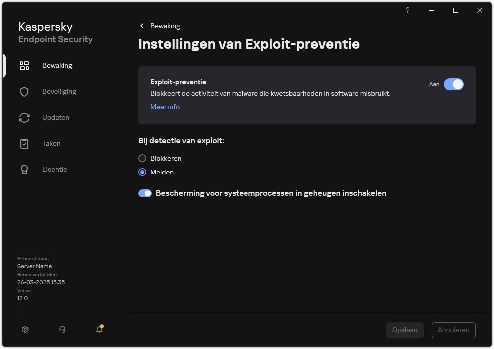 Exploit-preventie instellingenvenster