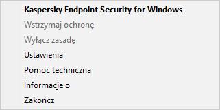 Menu z opcjami kontroli aplikacji.