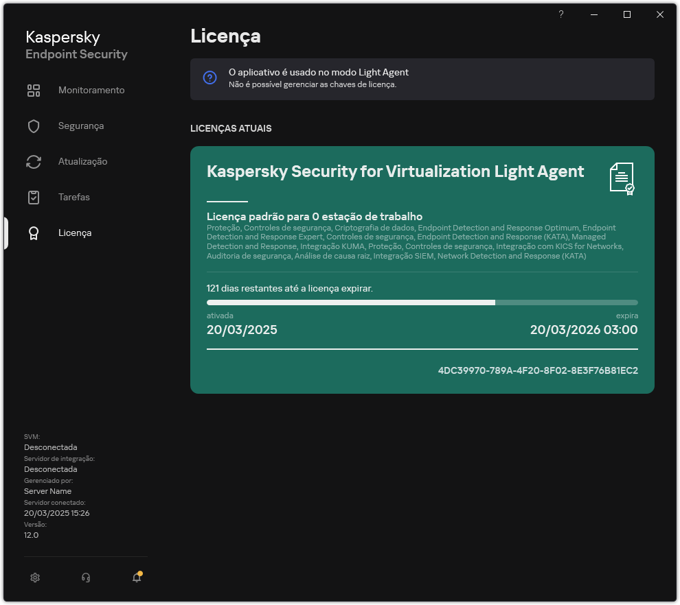 A janela com informações de licença.
