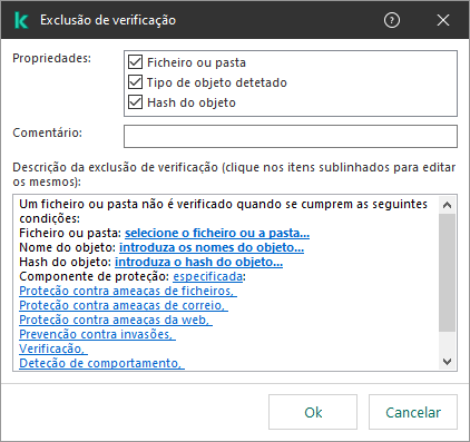 Uma janela com ferramentas de seleção de exclusão. O utilizador pode selecionar ficheiro ou pasta, introduzir um nome de objeto ou hash.