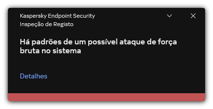 Notificação sobre possível ataque de força bruta. O utilizador pode ver informações detalhadas sobre a regra.