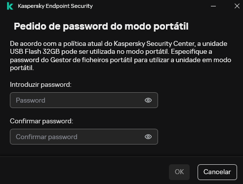 A janela contém campos para inserir e confirmar a password.