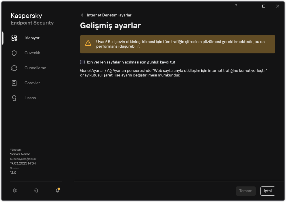 İnternet Denetimi gelişmiş ayarlar penceresi.