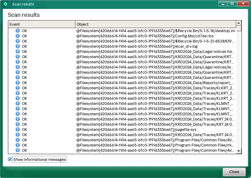 Scan results window.