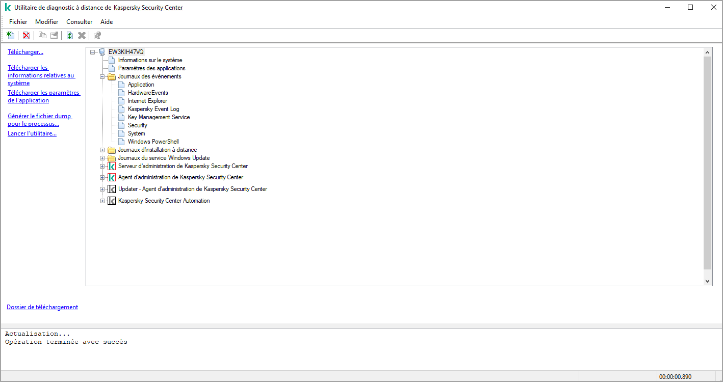 L'arborescence des répertoires de l'utilitaire de diagnostic à distance.