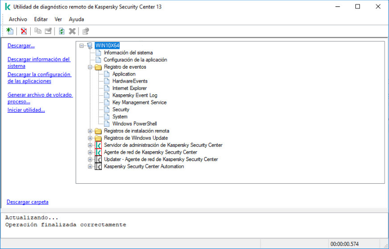El árbol de directorios de la utilidad de diagnóstico remoto.