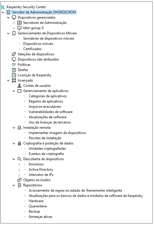 A árvore de diretórios do Servidor de Administração.