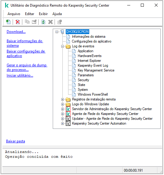 A árvore de diretórios do Utilitário de diagnóstico remoto.