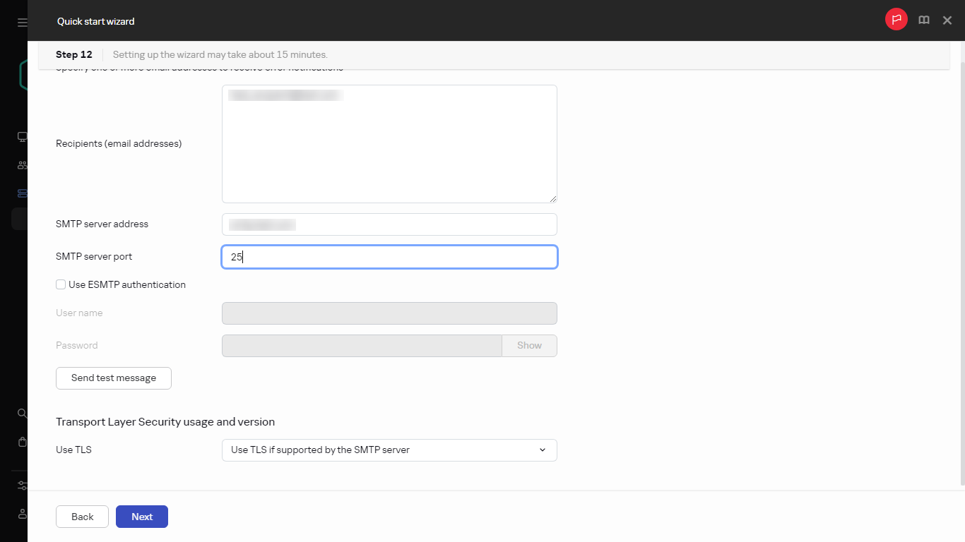 خطوة إخطارات البريد الإلكتروني في معالج البدء السريع.
