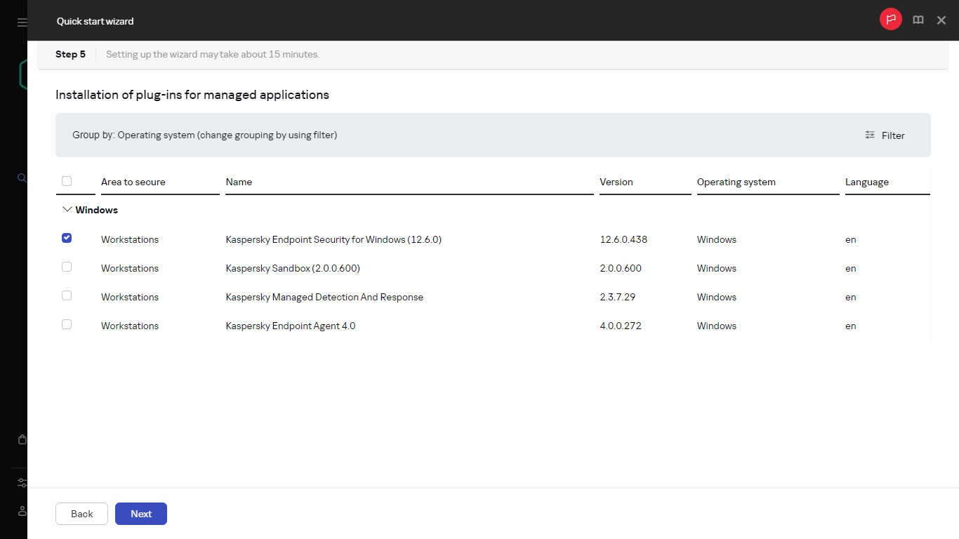 Der Schritt "Installation von Plug-ins" des Schnellstartassistenten.