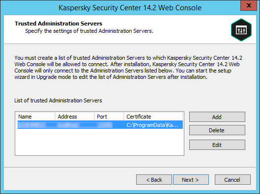 The rusted Administration Servers page.