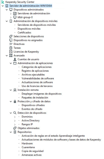 El árbol de directorios del Servidor de administración.