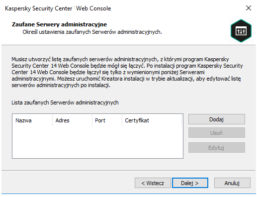 Strona zaufanych Serwerów administracyjnych.