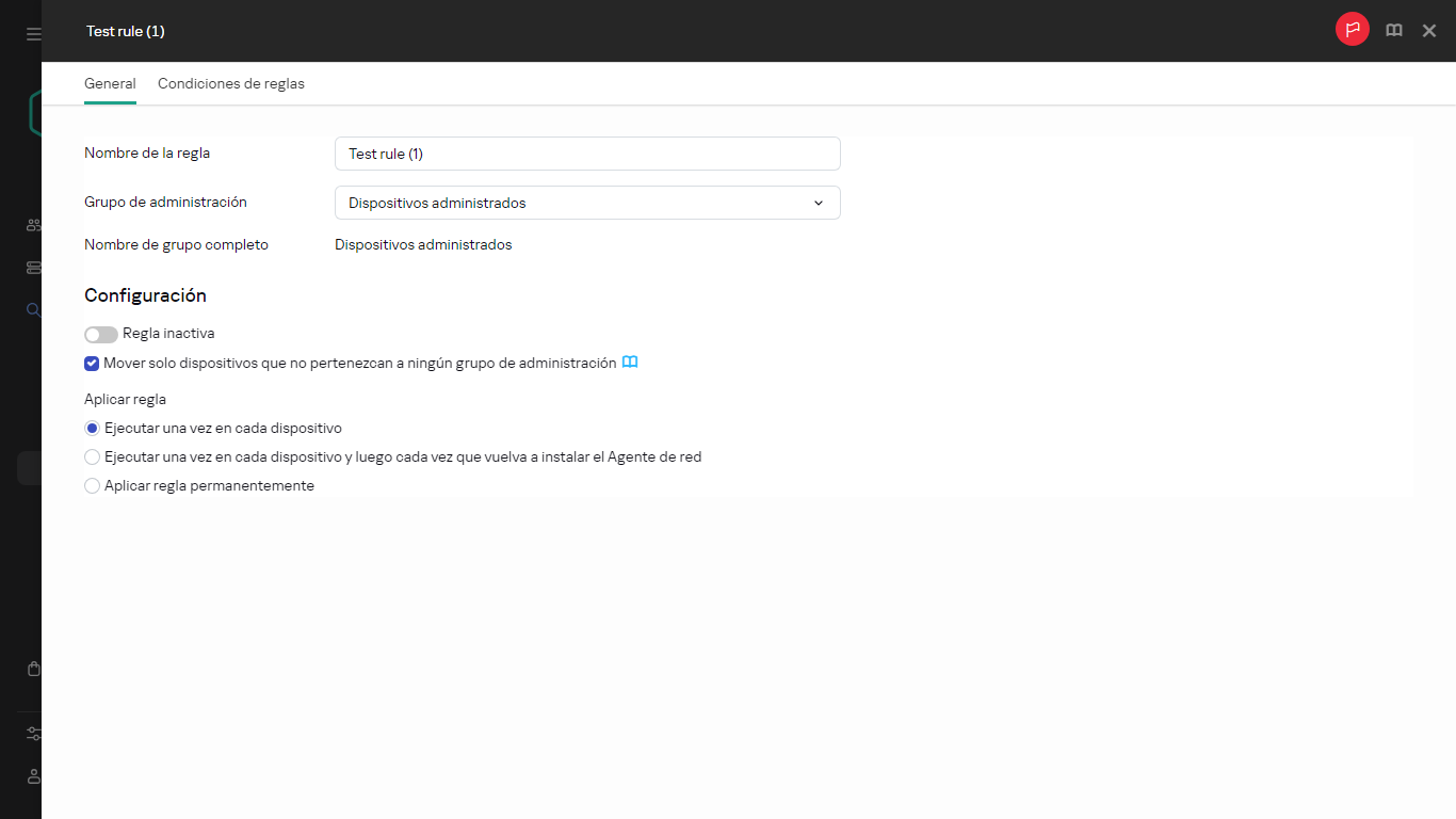 Ventana de copia para mover reglas.