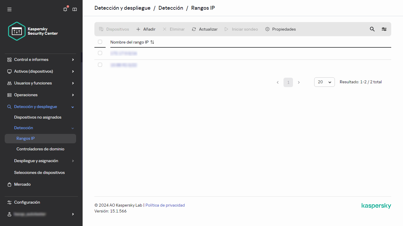 Lista de intervalos IP.