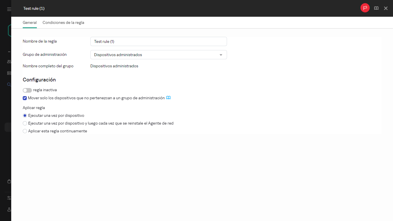 Ventana de copia para mover reglas.