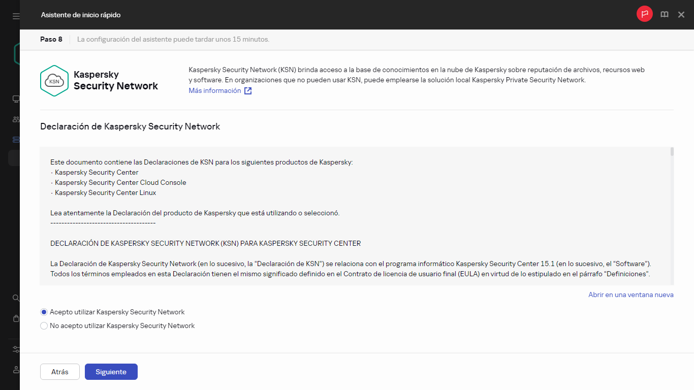 Paso de Kaspersky Security Network del Asistente de inicio rápido.