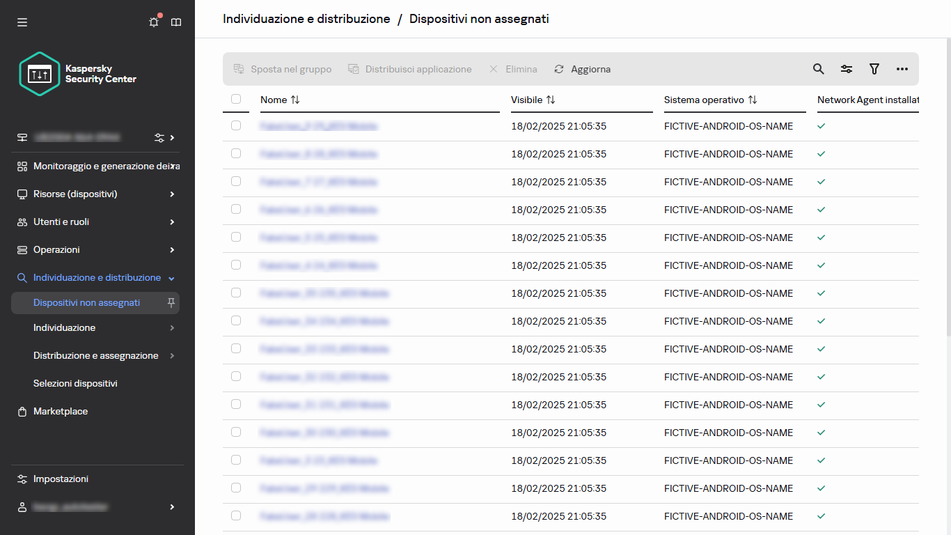 Sezione Dispositivi non assegnati in Individuazione e distribuzione.