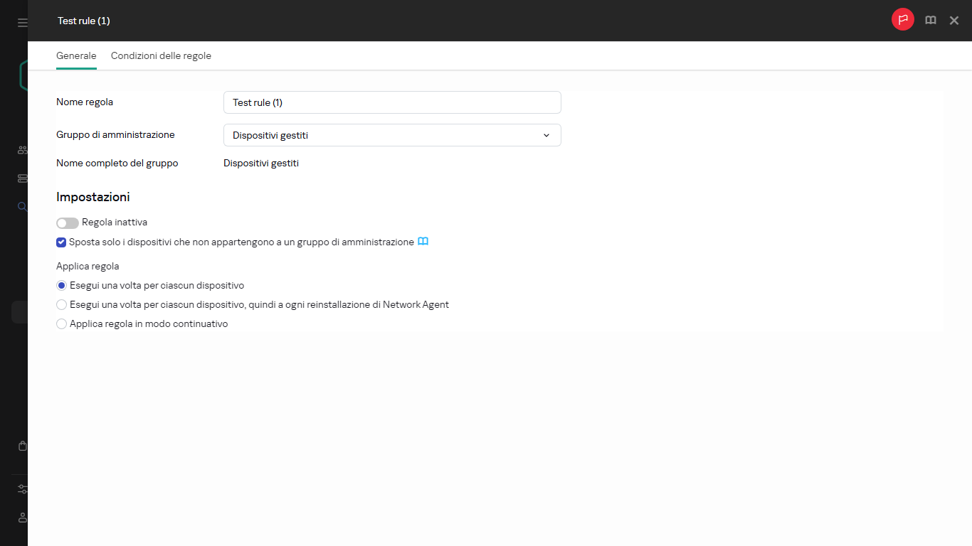 Finestra di copia per le regole di spostamento.