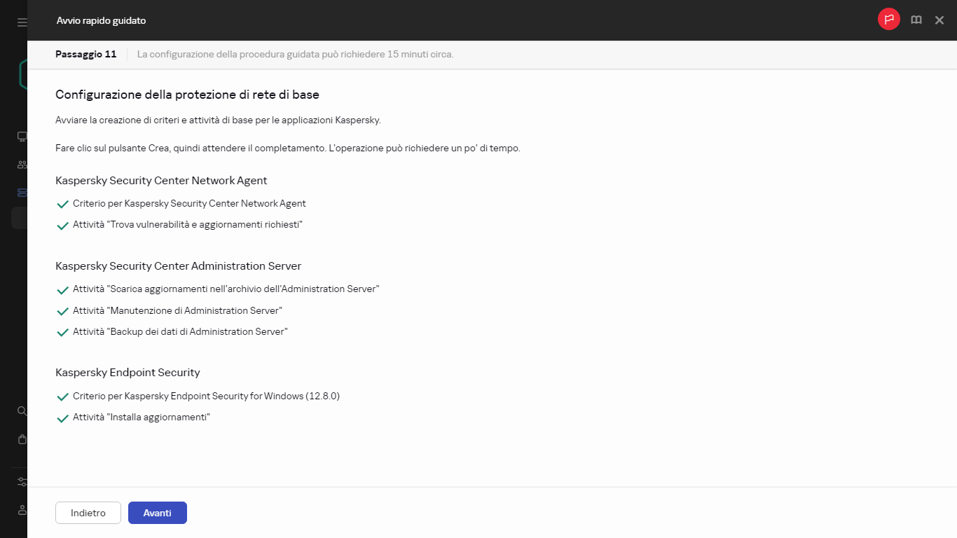 Il passaggio Creazione di attività e criteri dell'avvio rapido guidato.