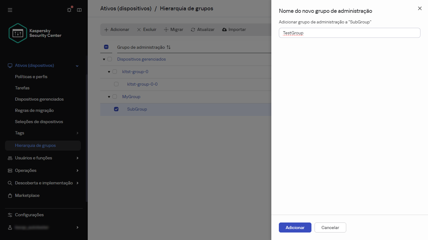 Adição de um novo painel de grupo.