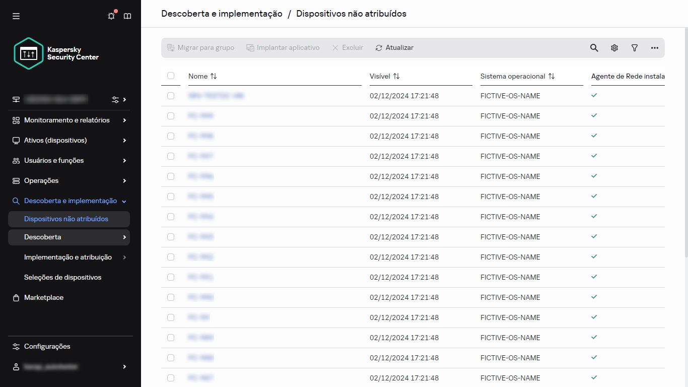 A seção Dispositivos não atribuídos em Descoberta e implementação.