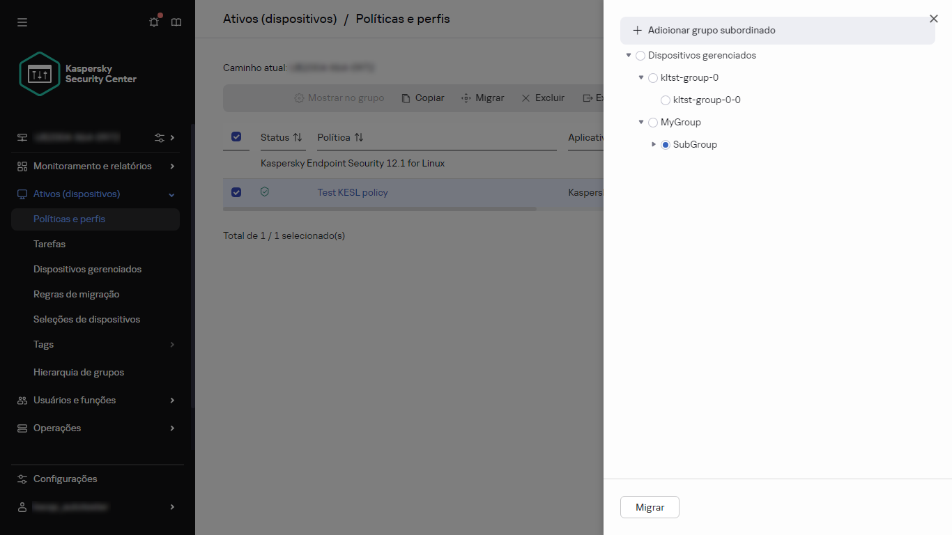 Selecione o grupo para mover a caixa de diálogo da política.
