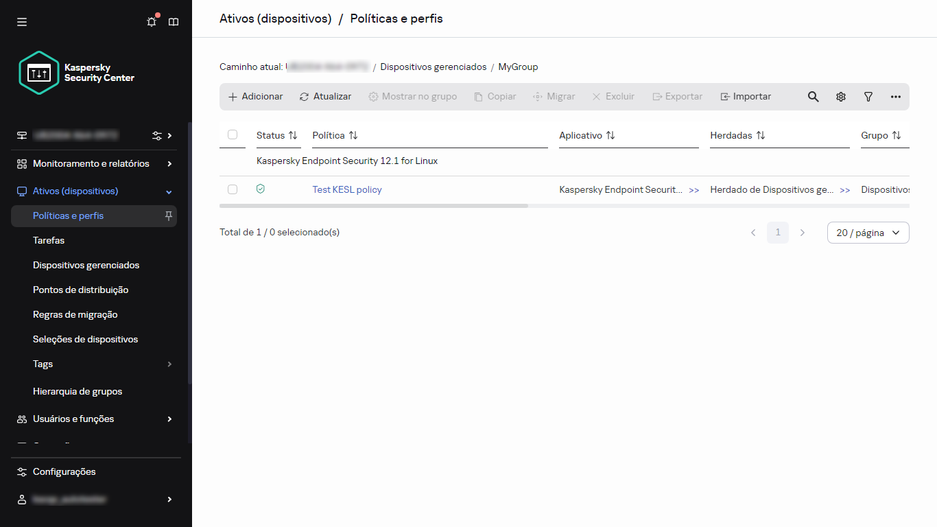 Nó de política em políticas e perfis.