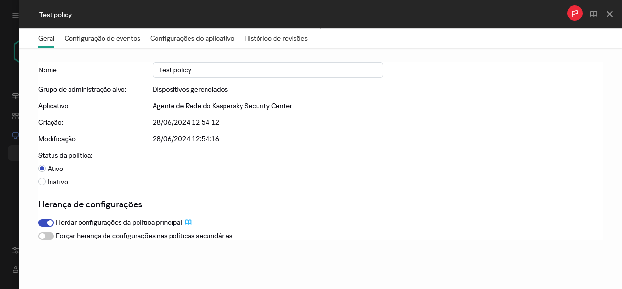 A guia Geral na política de teste.