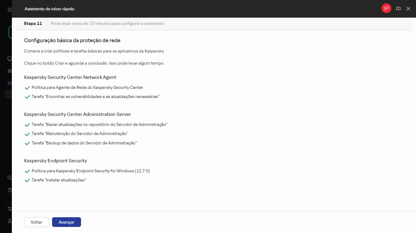 A etapa Criar tarefas e políticas do Assistente de início rápido.