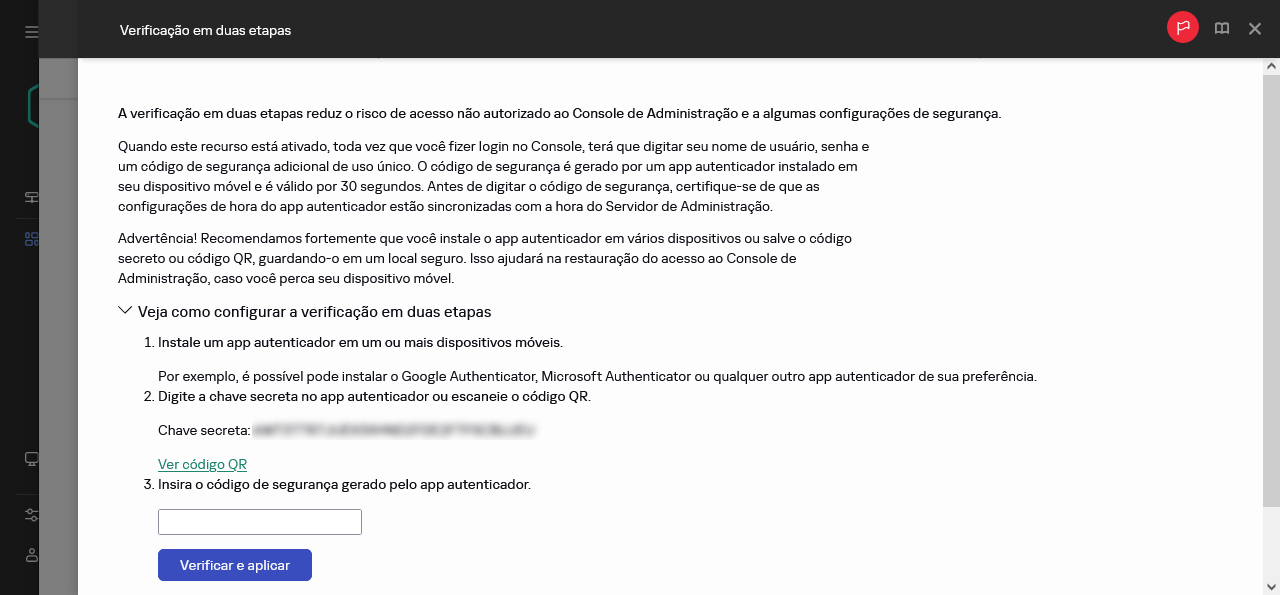A janela de verificação em duas etapas.