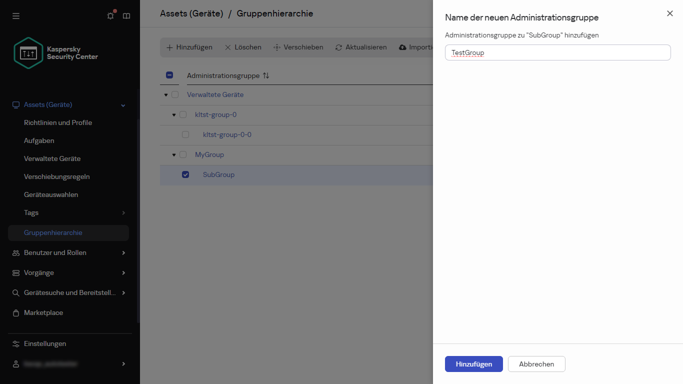 Dialog zum Hinzufügen einer neuen Gruppe.