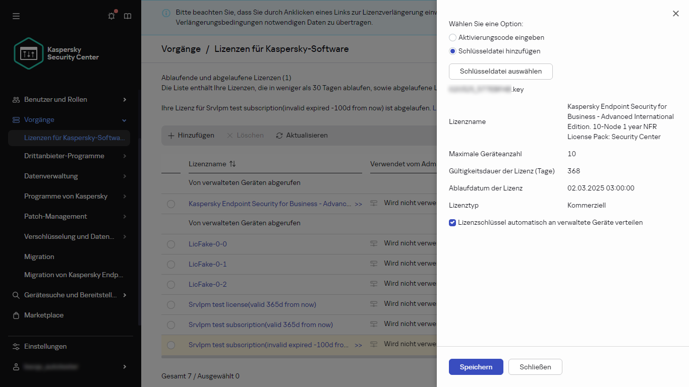 Hinzufügen einer Schlüsseldatei.