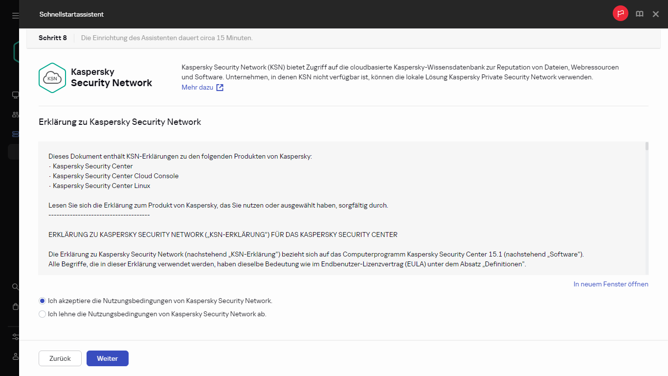 Der Schritt "Kaspersky Security Network" des Schnellstartassistenten.