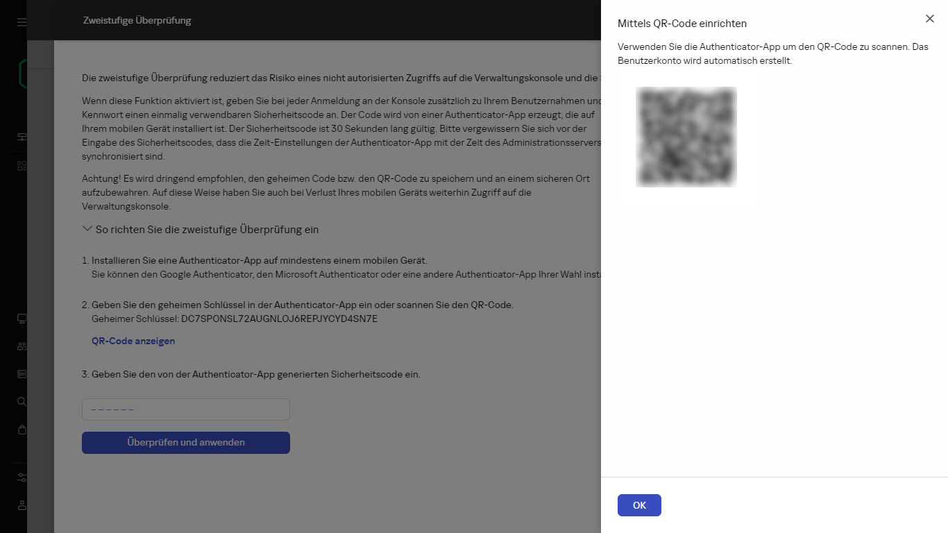 Verwendung eines QR-Codes zur Verifizierung.