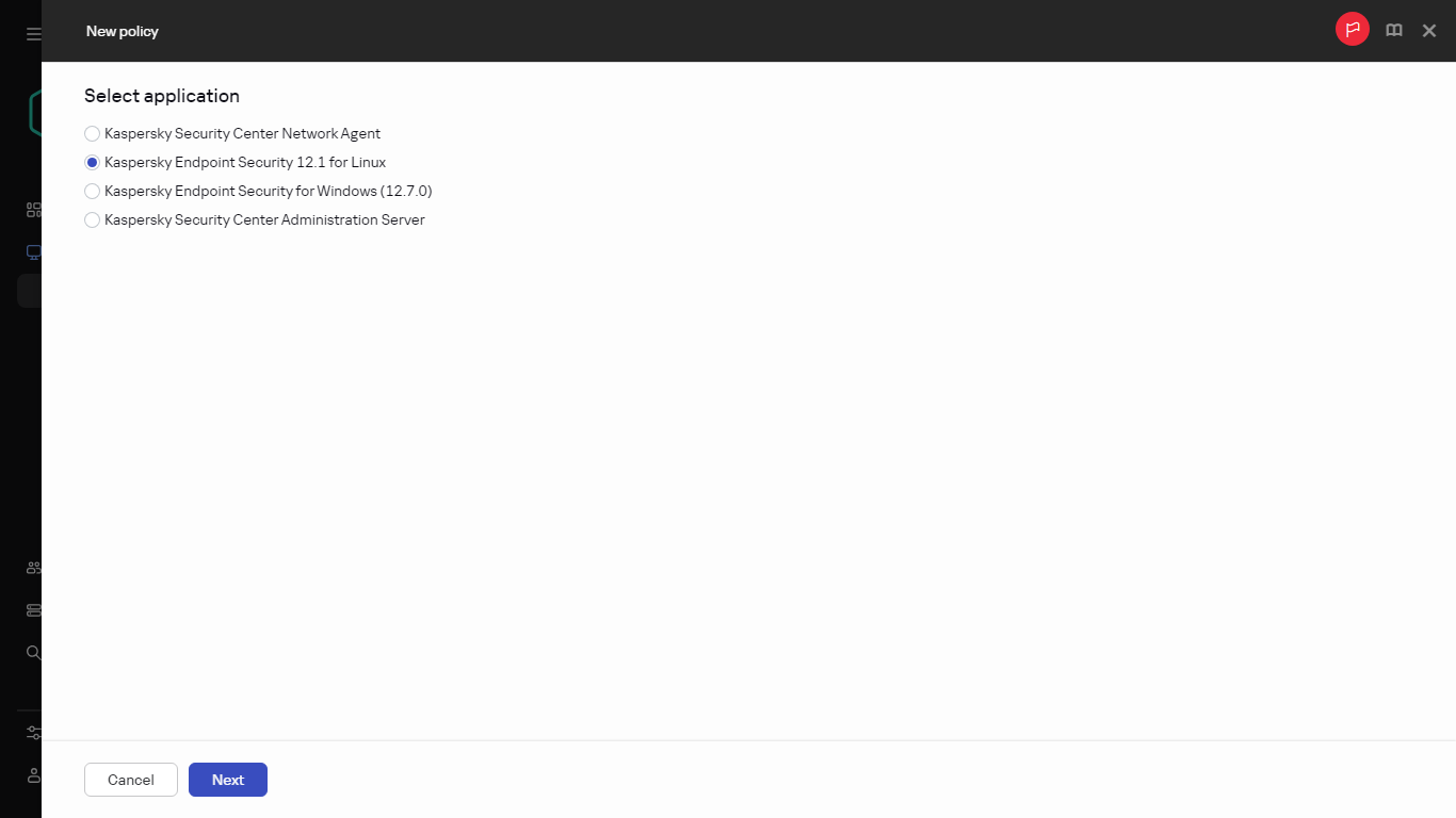 The policy creation wizard. The adding policy step.
