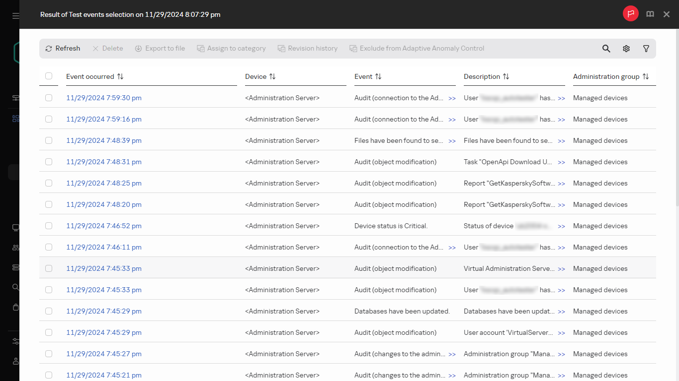 Result of the event selection.
