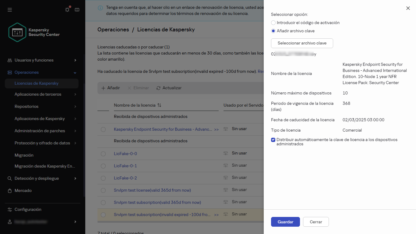 Añada un archivo de clave.