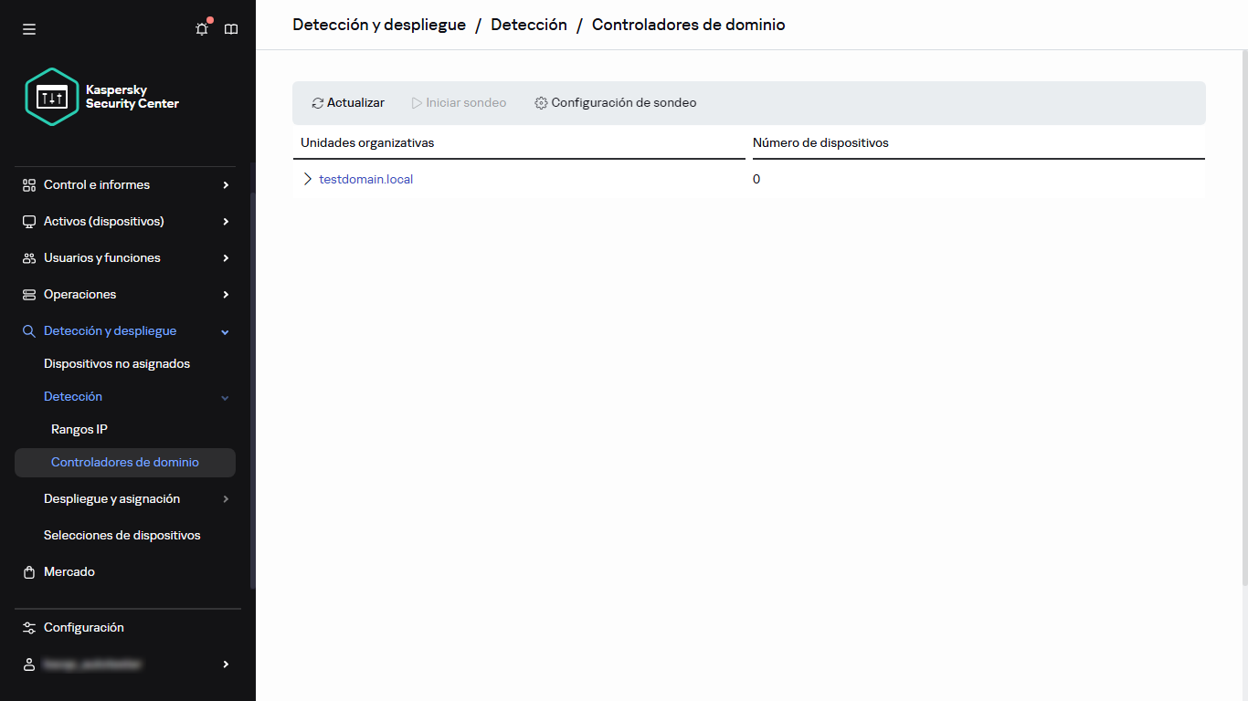 Ventana del sondeo del controlador de dominio.