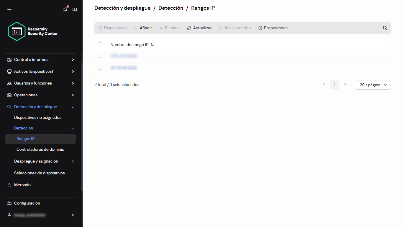 Lista de intervalos IP.