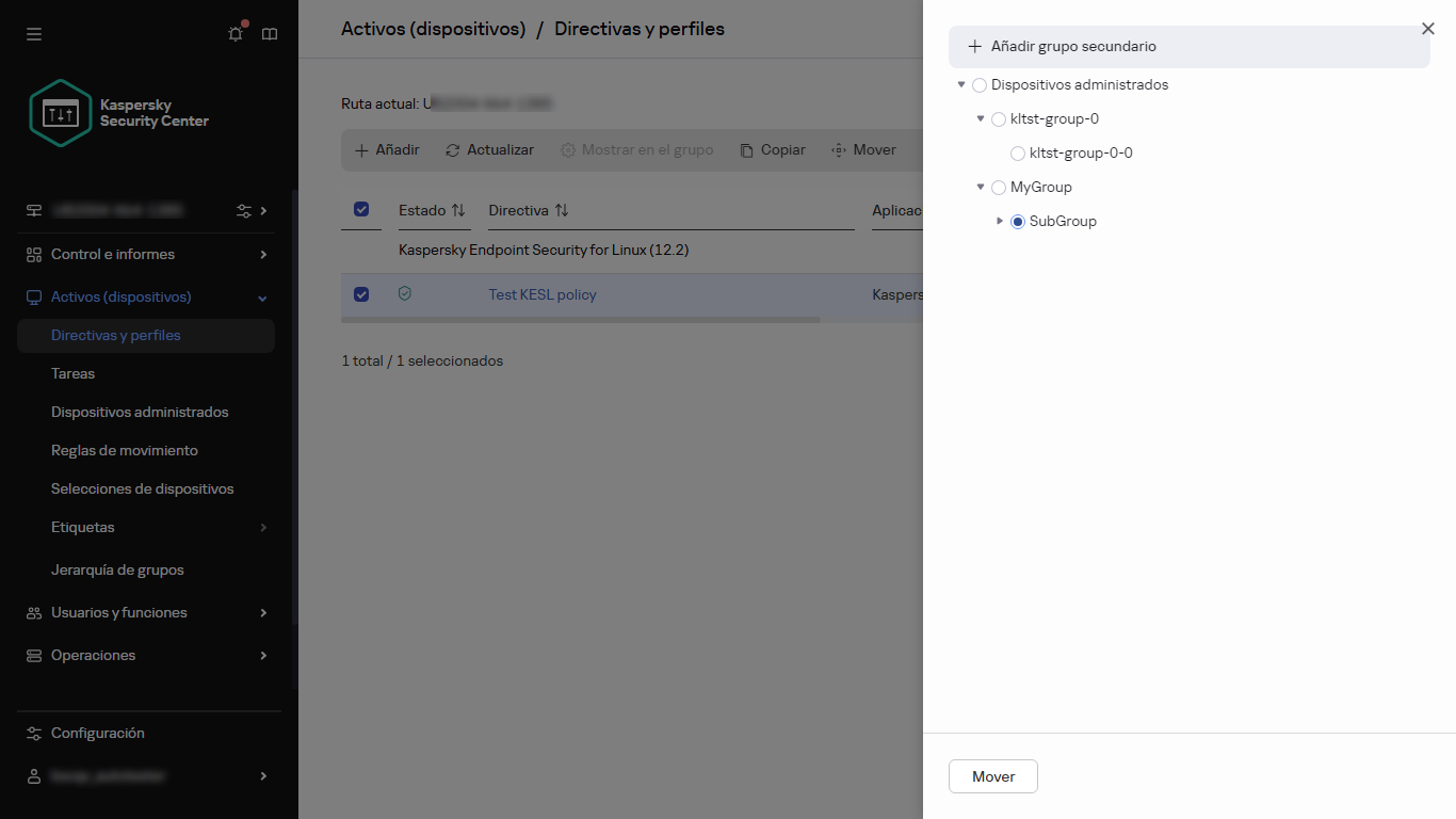 Seleccione a qué grupo desea mover la directiva.