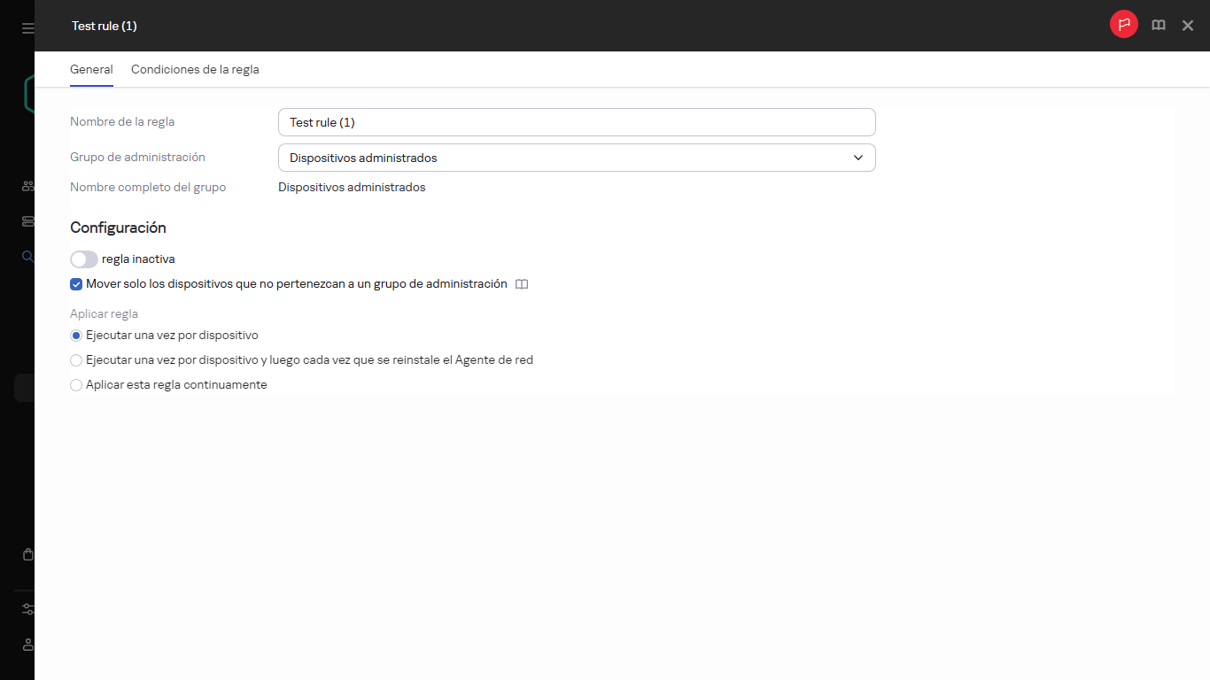 Ventana de copia para mover reglas.