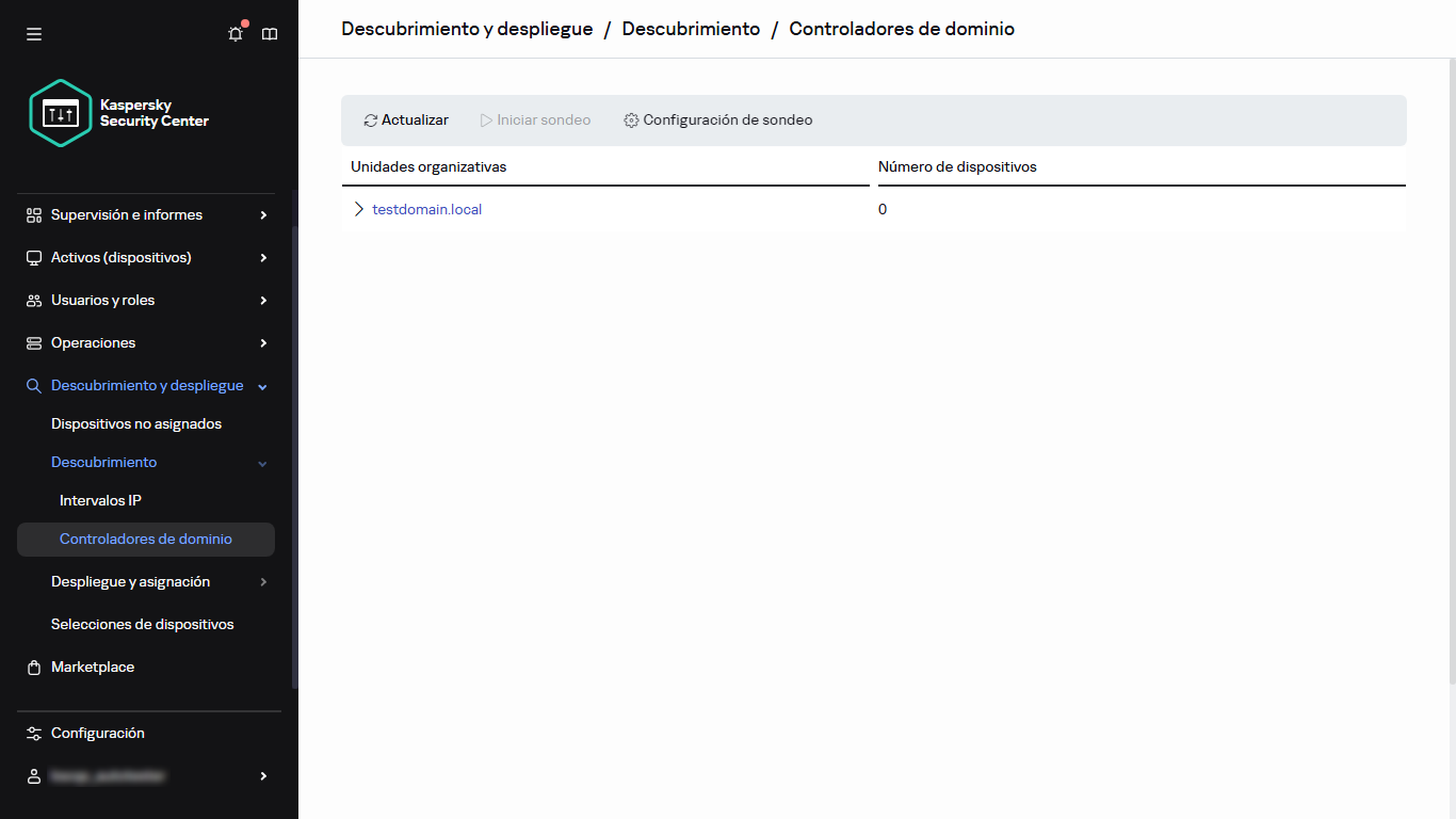 Ventana del sondeo del controlador de dominio.