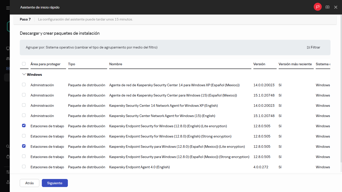 Paso de creación de paquetes de instalación del Asistente de inicio rápido.