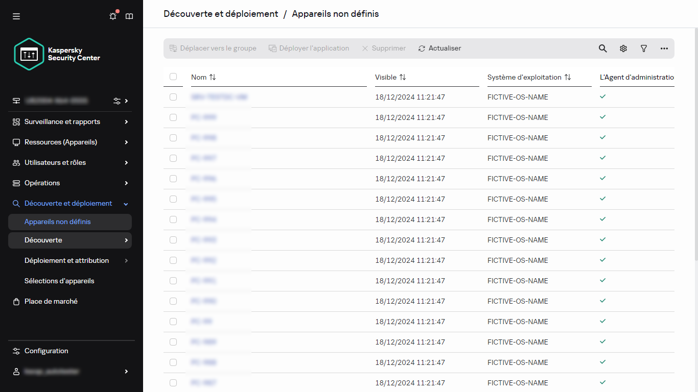 La section Appareils non définis dans Discovery & déploiement.