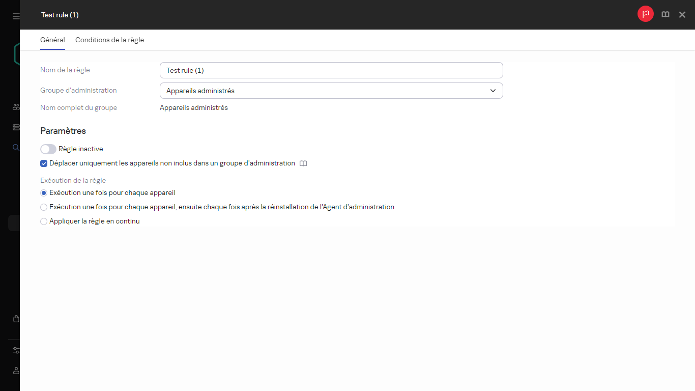 La fenêtre de copie pour les règles de déplacement.
