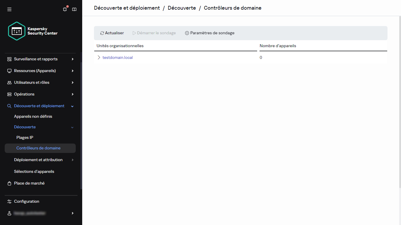 Fenêtre de sondage du contrôleur de domaine.