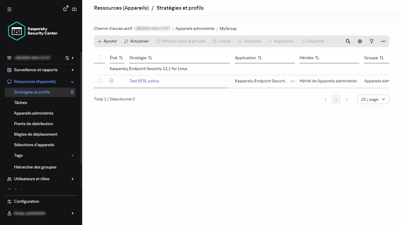 Nœud Stratégie dans Stratégies et profils.