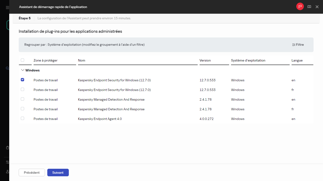 L'étape Installation des plug-ins de l'Assistant de configuration initiale de l'application.